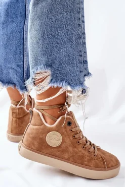 Outlet Big Star Shoes Skórzane Ocieplane Trampki Big Star II274149 Camel