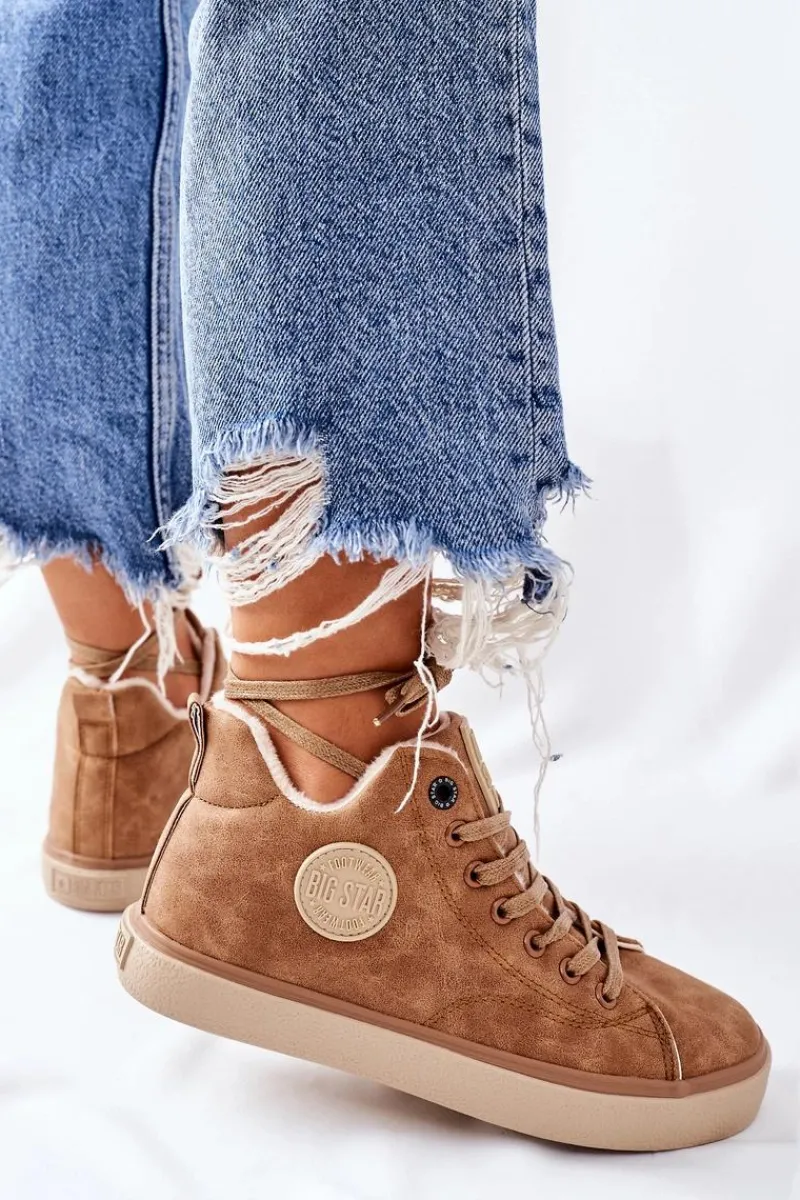 Outlet Big Star Shoes Skórzane Ocieplane Trampki Big Star II274149 Camel
