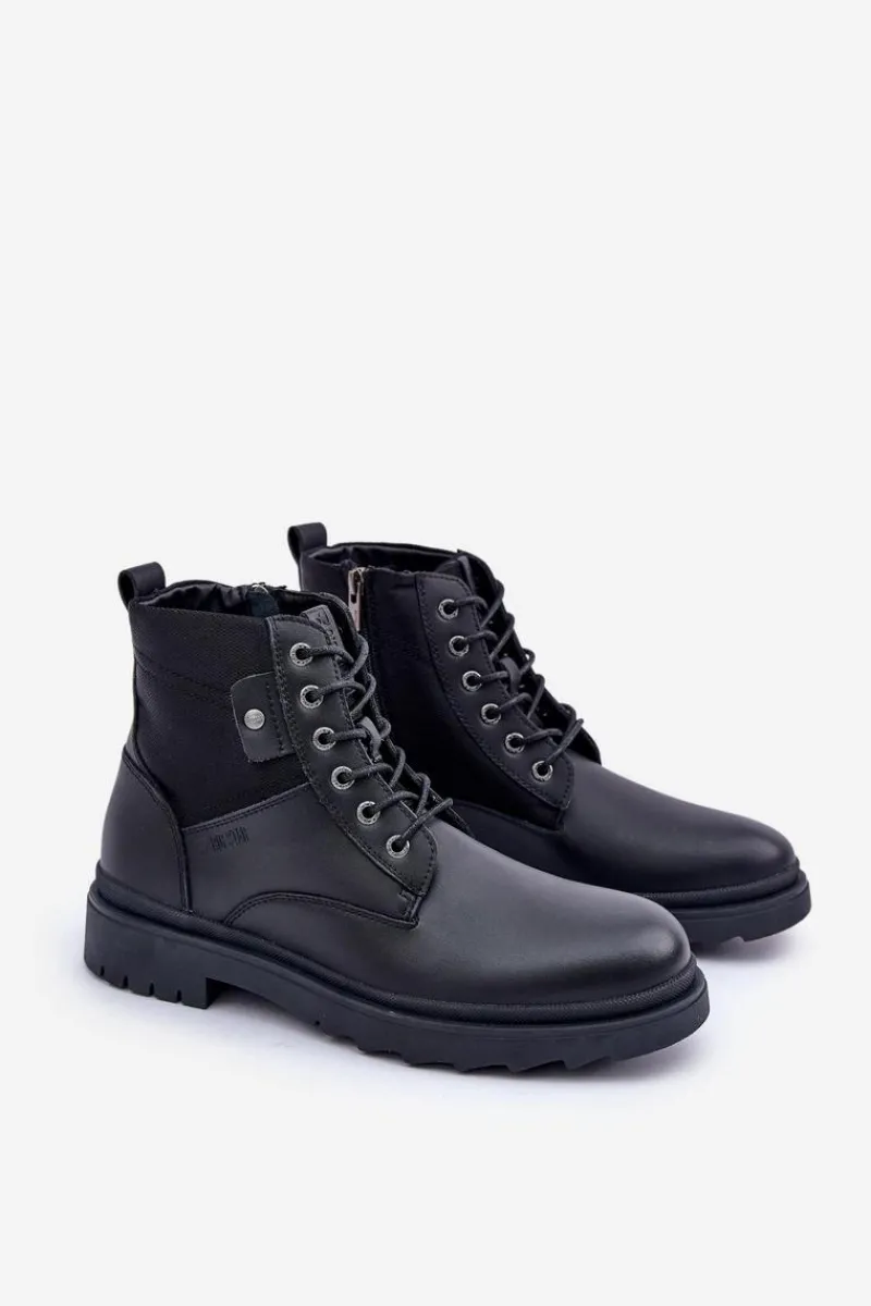 Botki Męskie>Big Star Shoes Skórzane Ocieplane Trapery Botki Męskie Big Star OO174166 Czarne