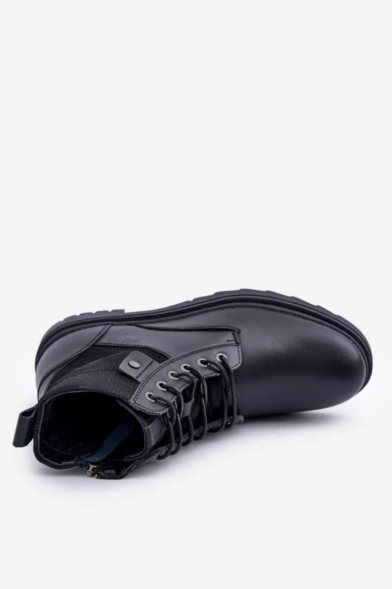 Botki Męskie>Big Star Shoes Skórzane Ocieplane Trapery Botki Męskie Big Star OO174166 Czarne