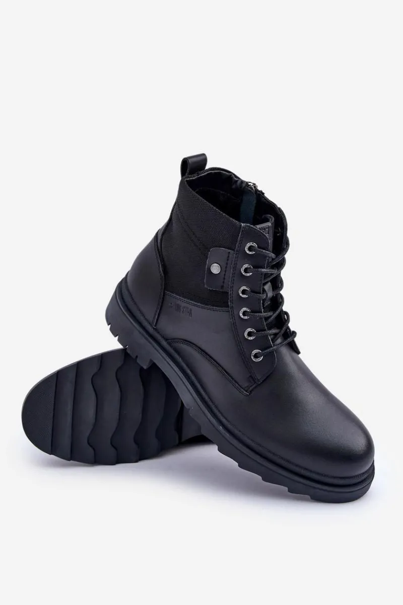 Botki Męskie>Big Star Shoes Skórzane Ocieplane Trapery Botki Męskie Big Star OO174166 Czarne