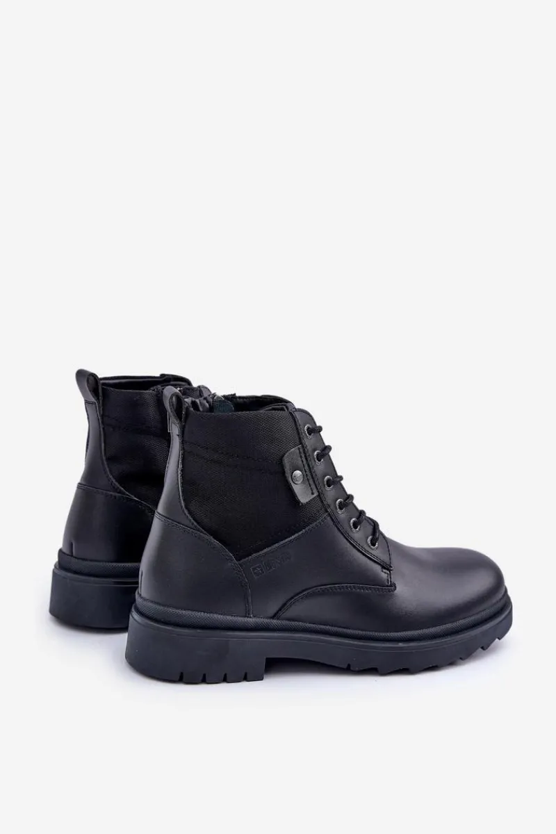 Botki Męskie>Big Star Shoes Skórzane Ocieplane Trapery Botki Męskie Big Star OO174166 Czarne