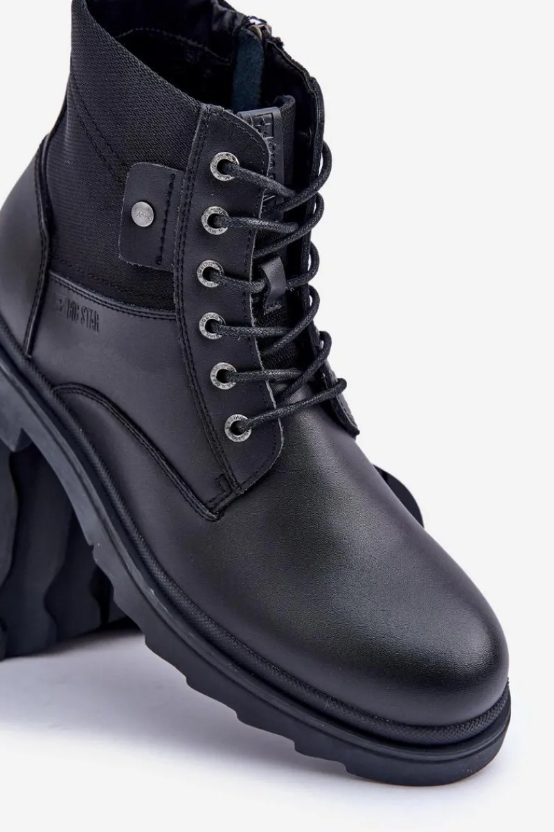 Botki Męskie>Big Star Shoes Skórzane Ocieplane Trapery Botki Męskie Big Star OO174166 Czarne