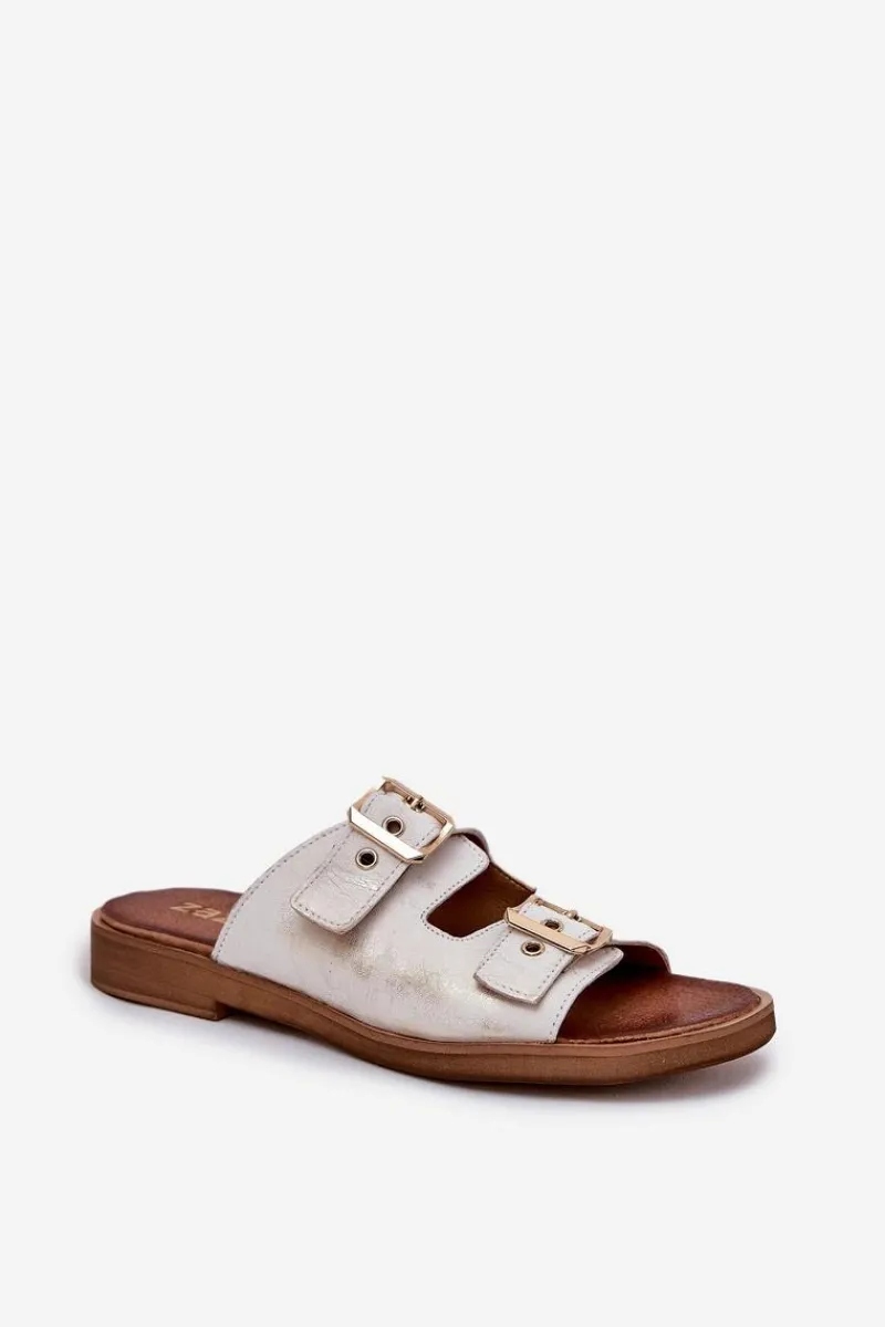 Outlet Skórzane Płaskie Klapki Z Klamrami 3020 Przecierany Damskie Klapki Damskie Klasyczne