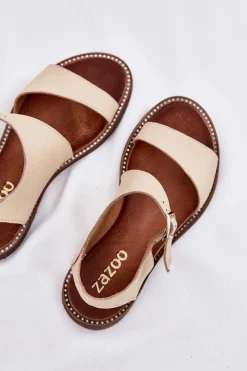Online Skórzane Płaskie Sandały Damskie 3014 Beżowe Damskie Sandały Płaskie