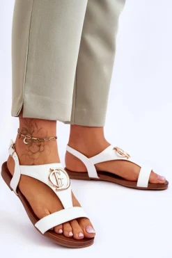 Sandały Płaskie></noscript>Damskie buty S.Barski Skórzane Płaskie Sandały S.Barski KV-5541-32 Białe