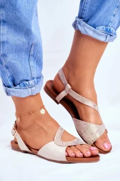 Sandały Płaskie>Damskie buty S.Barski Skórzane Płaskie Sandały S.Barski Beżowe