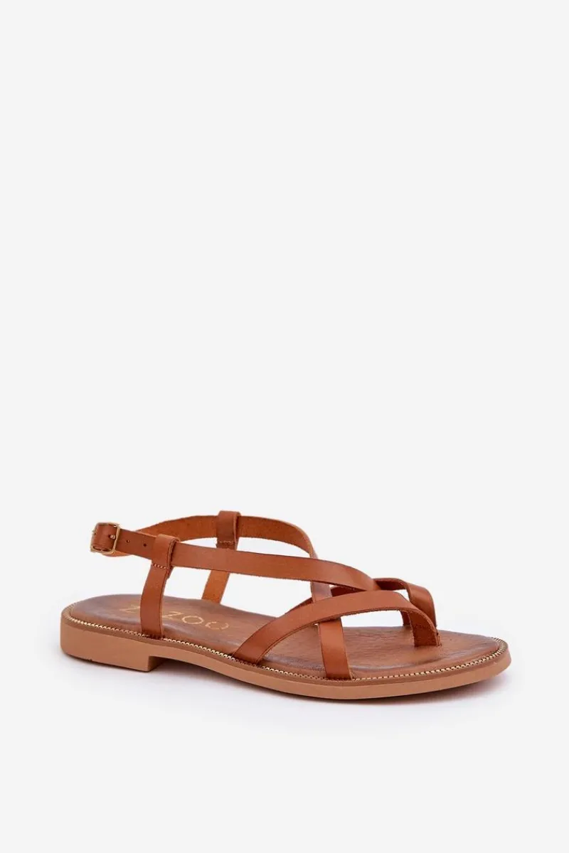 Sandały Płaskie>Zazoo Skórzane Płaskie Sandały Z Przeplatającymi Się Paseczkami 40429 Brązowe Brązowy