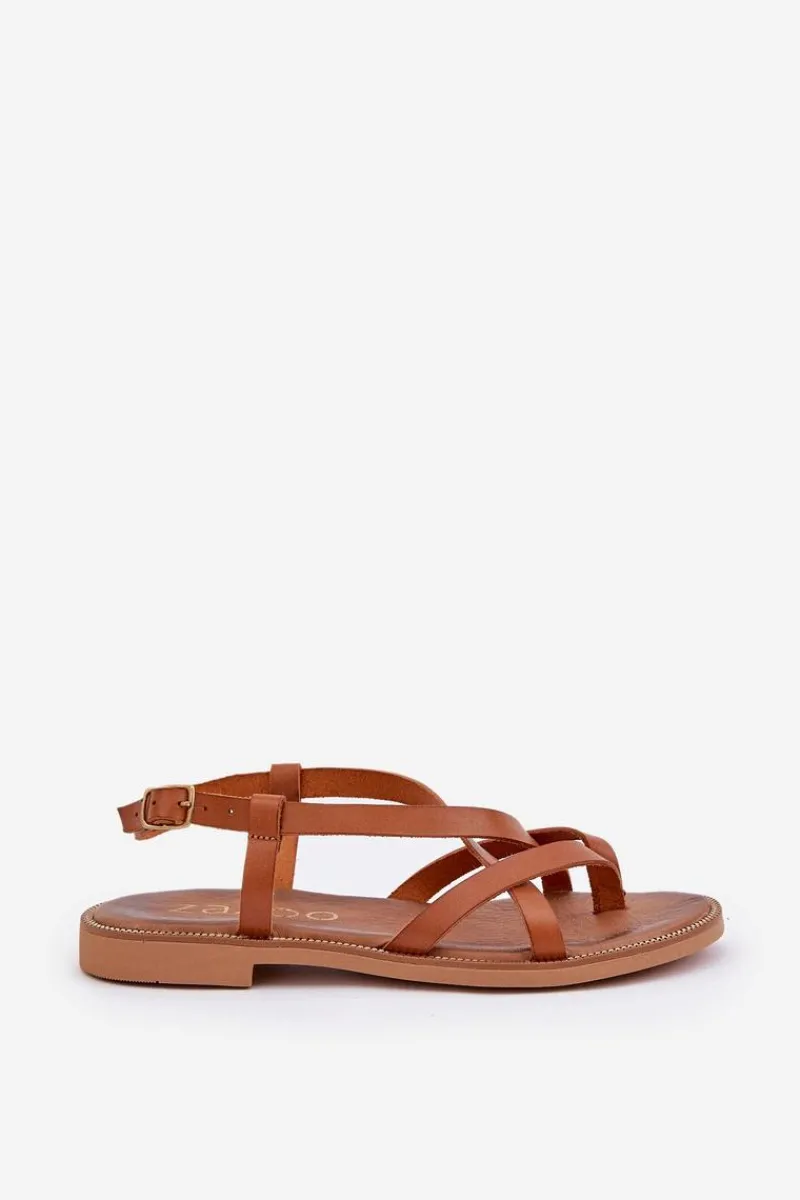 Sandały Płaskie>Zazoo Skórzane Płaskie Sandały Z Przeplatającymi Się Paseczkami 40429 Brązowe Brązowy