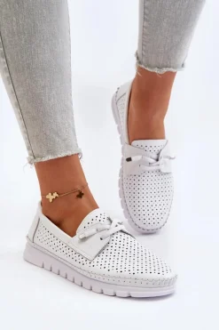 Best Skórzane Półbuty Damskie Ażurowe Białe Darnissa Damskie Półbuty Skórzane