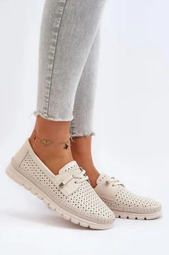 New Buty damskie Vinceza Skórzane Półbuty Damskie Ażurowe Beżowe Darnissa