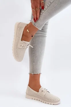 New Buty damskie Vinceza Skórzane Półbuty Damskie Ażurowe Beżowe Darnissa