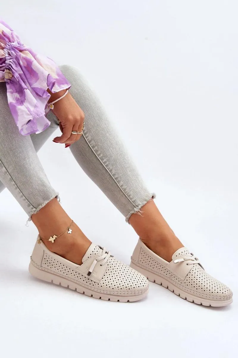 New Buty damskie Vinceza Skórzane Półbuty Damskie Ażurowe Beżowe Darnissa