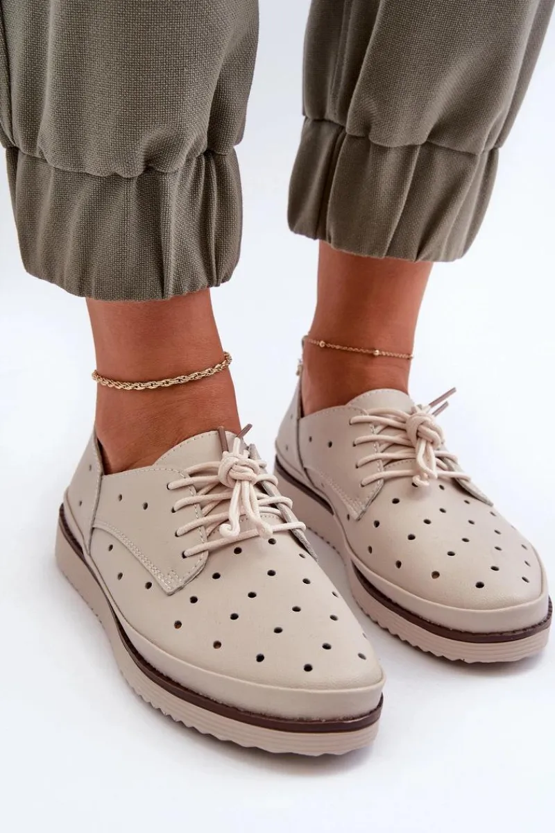 Półbuty Skórzane>Damskie buty S.Barski Skórzane Półbuty Damskie Beżowe S.Barski LR182 Beżowy