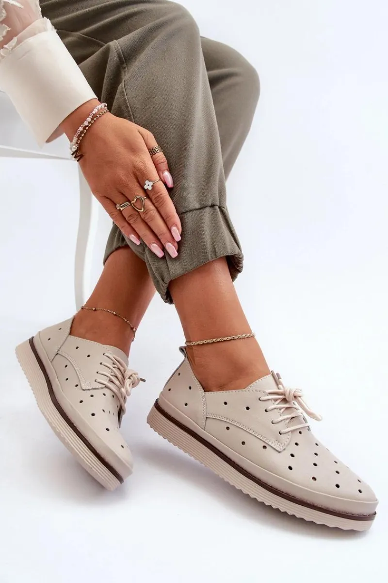 Półbuty Skórzane>Damskie buty S.Barski Skórzane Półbuty Damskie Beżowe S.Barski LR182 Beżowy