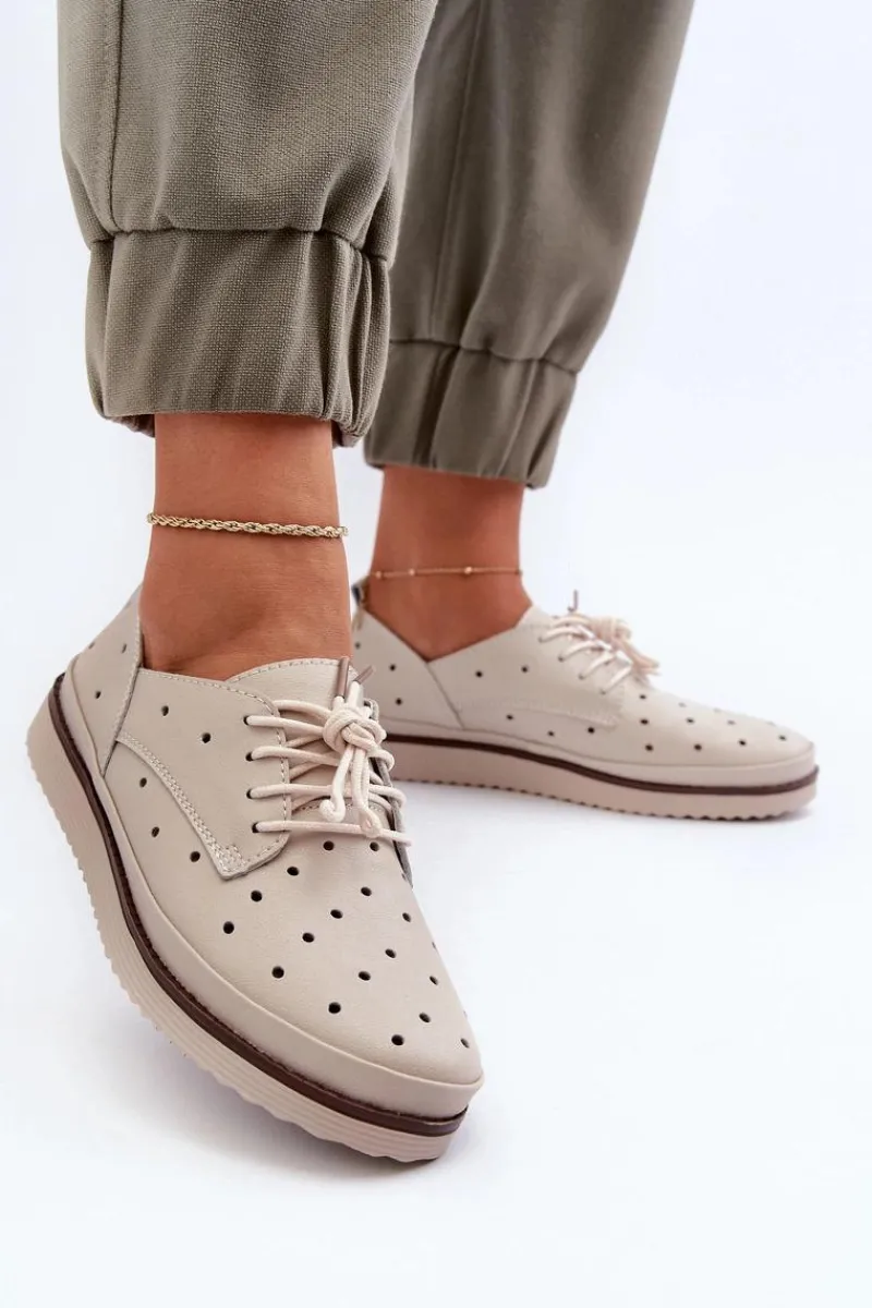 Półbuty Skórzane>Damskie buty S.Barski Skórzane Półbuty Damskie Beżowe S.Barski LR182 Beżowy