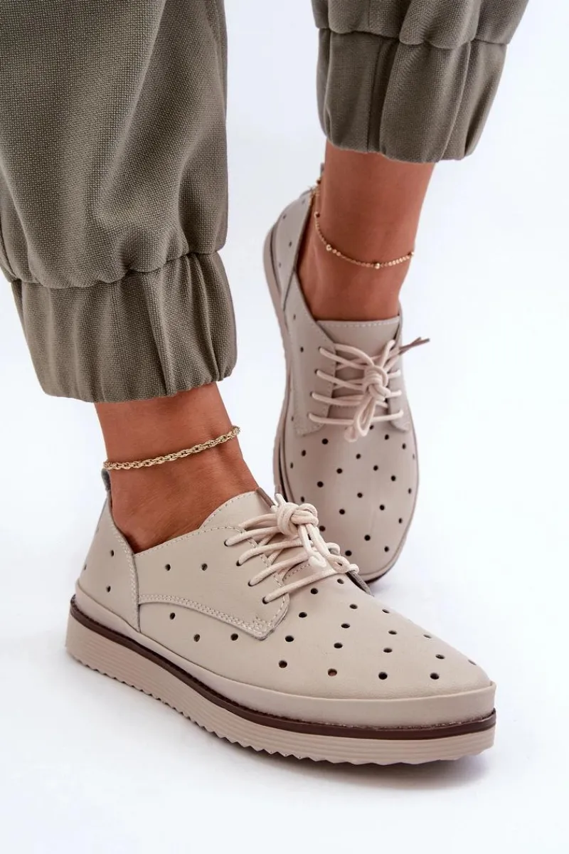 Półbuty Skórzane>Damskie buty S.Barski Skórzane Półbuty Damskie Beżowe S.Barski LR182 Beżowy