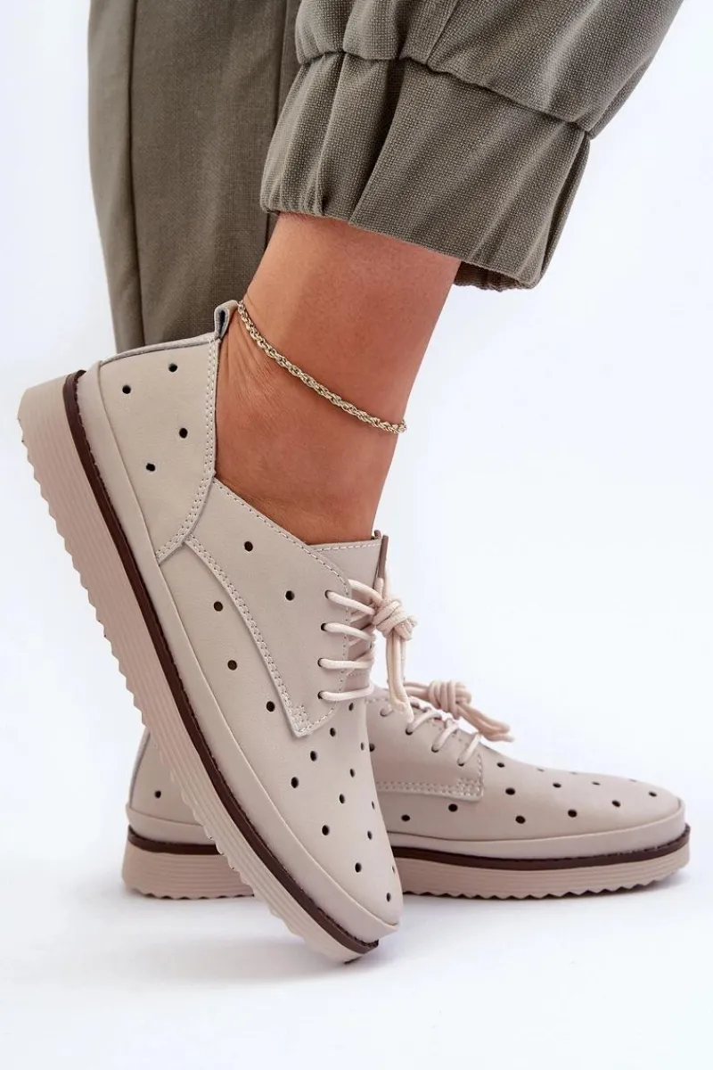 Półbuty Skórzane>Damskie buty S.Barski Skórzane Półbuty Damskie Beżowe S.Barski LR182 Beżowy