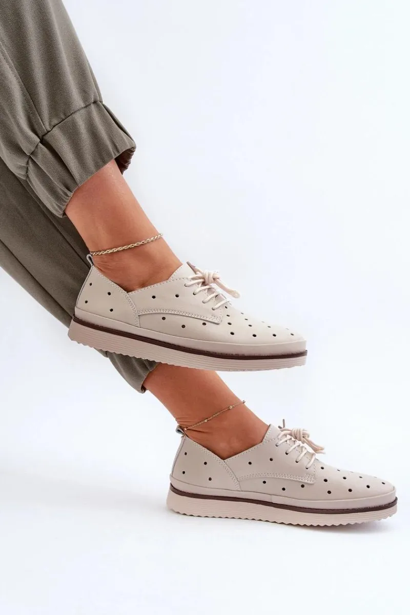 Półbuty Skórzane>Damskie buty S.Barski Skórzane Półbuty Damskie Beżowe S.Barski LR182 Beżowy