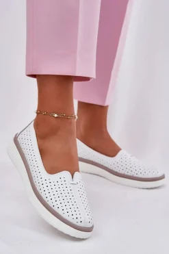 New Evento Skórzane Półbuty Damskie Białe Liaruna