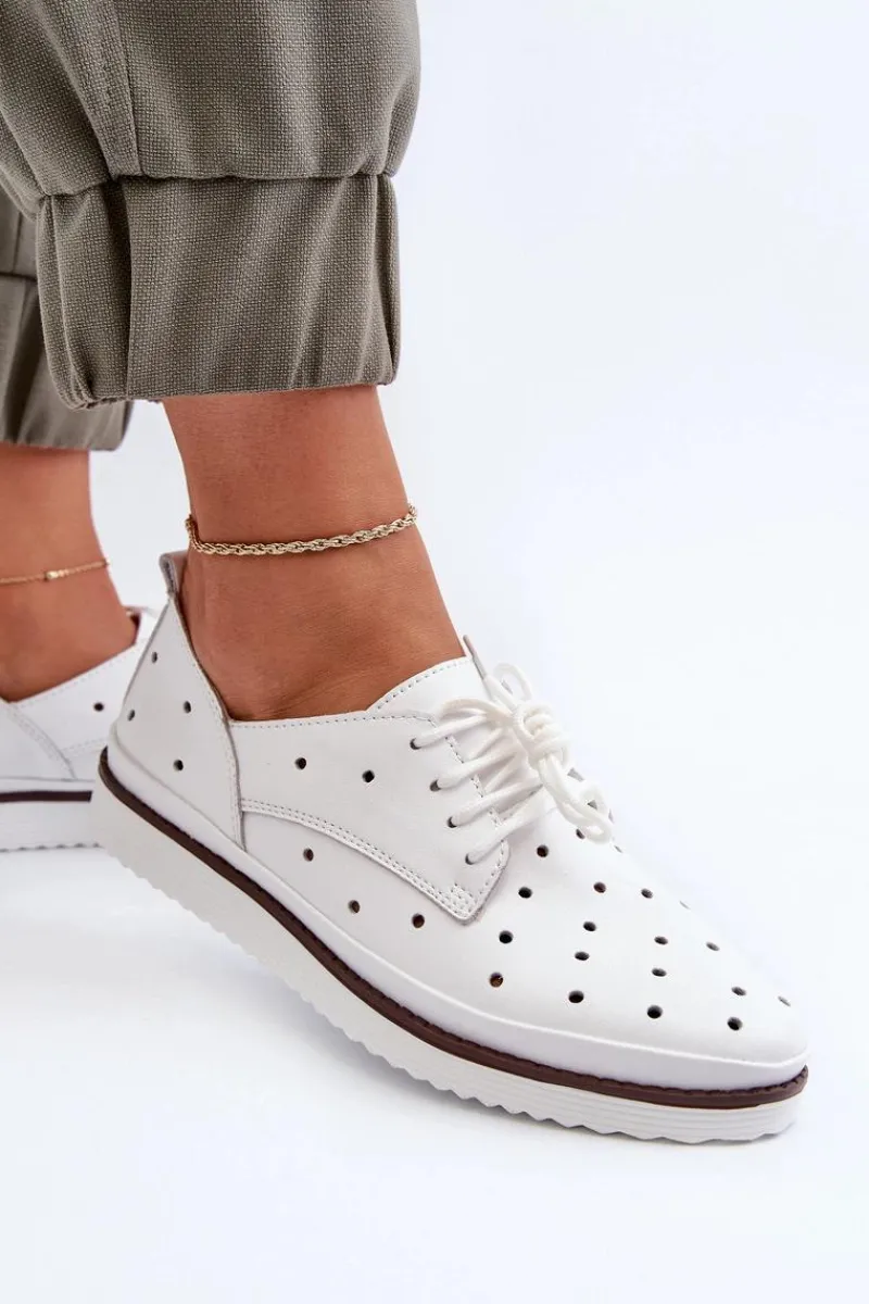 Półbuty Skórzane>Damskie buty S.Barski Skórzane Półbuty Damskie Białe S.Barski LR182 Biały