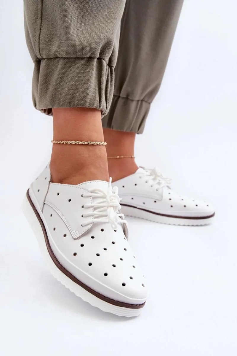 Półbuty Skórzane>Damskie buty S.Barski Skórzane Półbuty Damskie Białe S.Barski LR182 Biały