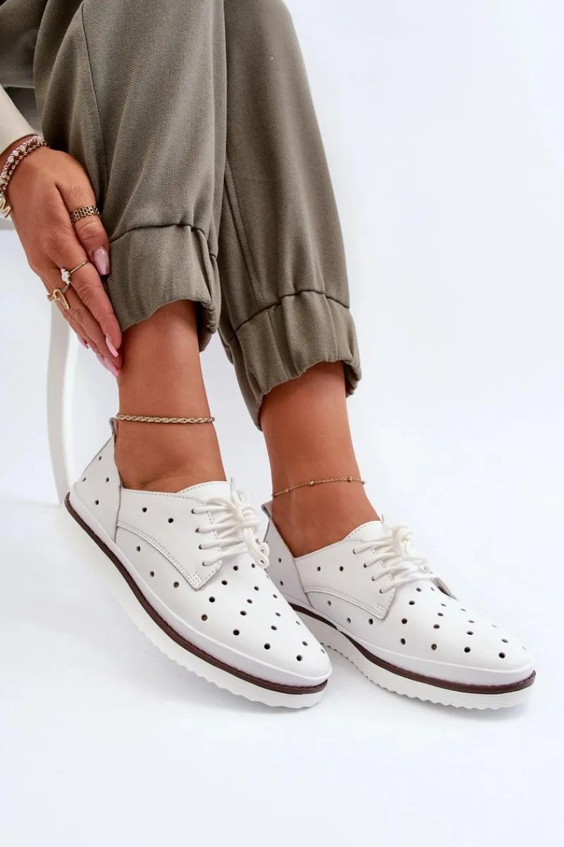 Półbuty Skórzane>Damskie buty S.Barski Skórzane Półbuty Damskie Białe S.Barski LR182 Biały