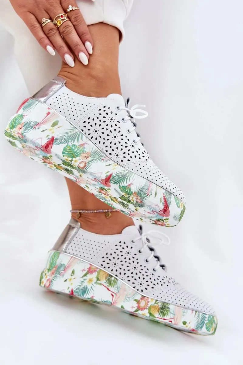 Discount Artiker Skórzane Półbuty Damskie Na Koturnie 56C1799 Biało-Srebrne