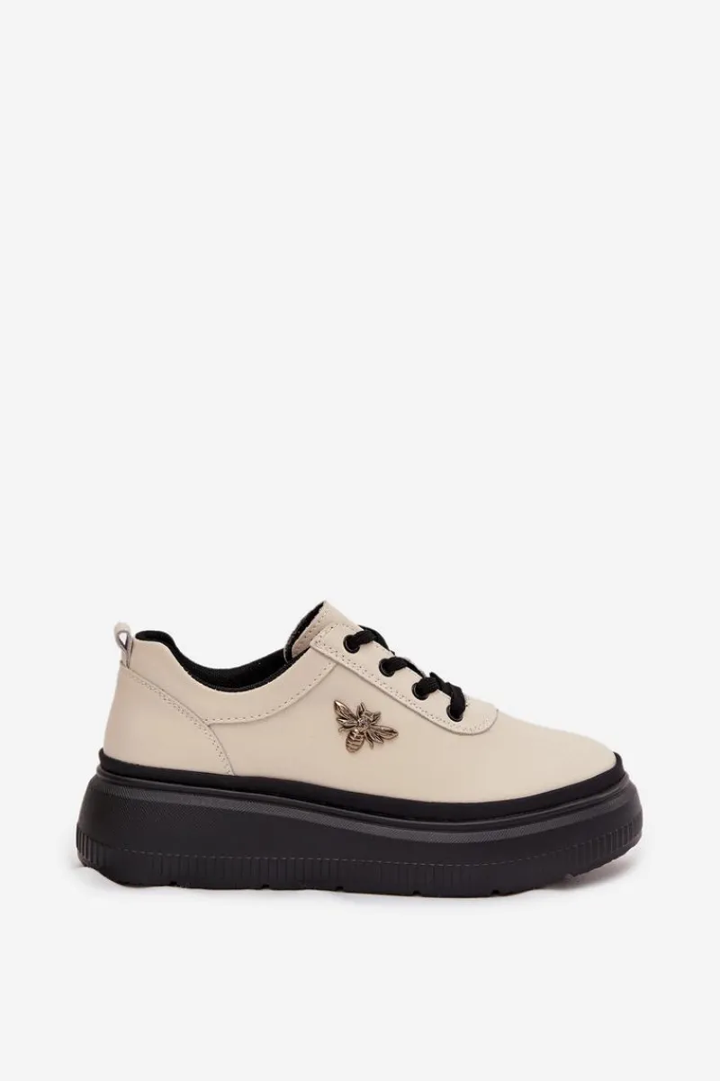 Półbuty Skórzane>Buty damskie Vinceza Skórzane Półbuty Damskie Na Platformie Z Przypinką Vinceza 41495 Beżowe