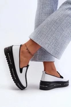 Outlet Damskie buty S.Barski Skórzane Półbuty Damskie Na Platformie S.Barski LR260 Białe