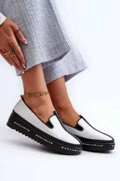 Outlet Damskie buty S.Barski Skórzane Półbuty Damskie Na Platformie S.Barski LR260 Białe