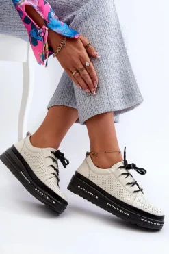 Półbuty Skórzane>Damskie buty S.Barski Skórzane Półbuty Damskie Na Platformie S.Barski LR769A Beżowe