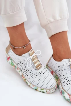 Buty Sportowe Na Platformie|Półbuty Skórzane></noscript>Artiker Skórzane Półbuty Damskie Na Koturnie 56C1800 Biało-Złote