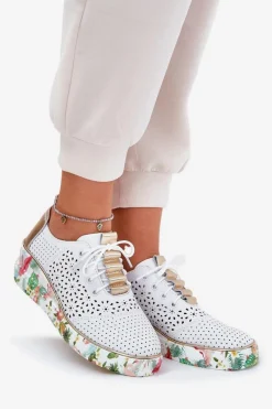 Buty Sportowe Na Platformie|Półbuty Skórzane></noscript>Artiker Skórzane Półbuty Damskie Na Koturnie 56C1800 Biało-Złote