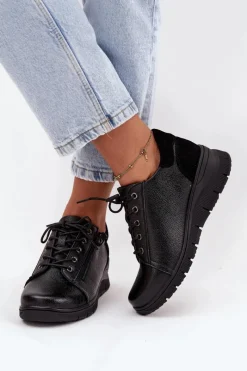 Outlet Buty damskie Vinceza Skórzane Półbuty Damskie Na Koturnie Vinceza 39964 Czarne Czarny