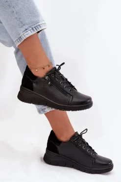 Outlet Buty damskie Vinceza Skórzane Półbuty Damskie Na Koturnie Vinceza 39964 Czarne Czarny