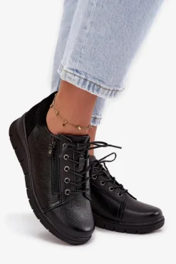 Outlet Buty damskie Vinceza Skórzane Półbuty Damskie Na Koturnie Vinceza 39964 Czarne Czarny