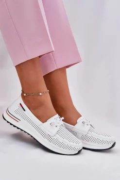 Półbuty Skórzane>Evento Skórzane Półbuty Damskie Na Platformie Białe Violeth