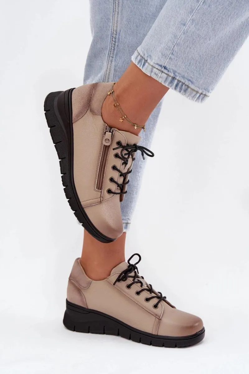 Półbuty Skórzane>Buty damskie Vinceza Skórzane Półbuty Damskie Na Koturnie Vinceza 39964 Beżowe Beżowy