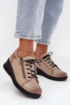 Półbuty Skórzane>Buty damskie Vinceza Skórzane Półbuty Damskie Na Koturnie Vinceza 39964 Beżowe Beżowy