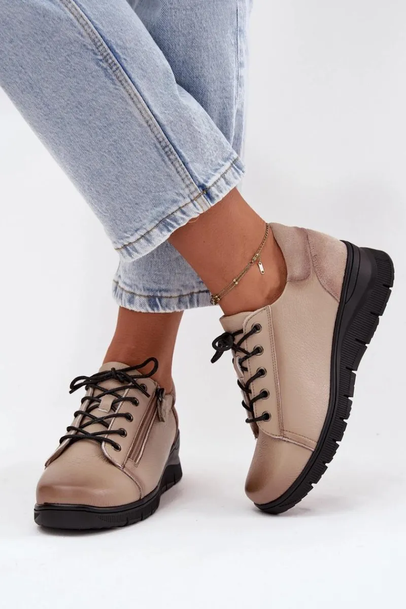 Półbuty Skórzane>Buty damskie Vinceza Skórzane Półbuty Damskie Na Koturnie Vinceza 39964 Beżowe Beżowy