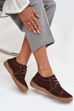 Półbuty Skórzane>Artiker Skórzane Półbuty Damskie Z Przeszyciami 57C2114 Brązowe Brązowy
