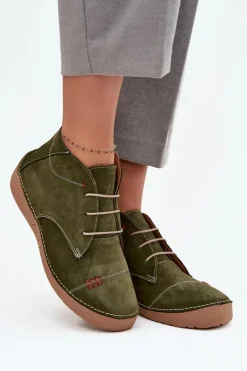 Clearance Artiker Skórzane Półbuty Damskie Z Przeszyciami Na Zamek 57C2119 Zielone Zielony