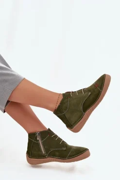 Clearance Artiker Skórzane Półbuty Damskie Z Przeszyciami Na Zamek 57C2119 Zielone Zielony