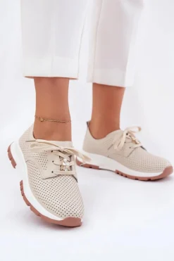 Clearance Artiker Skórzane Półbuty Damskie Z Przypinką 54C1811 Beżowe Beżowy