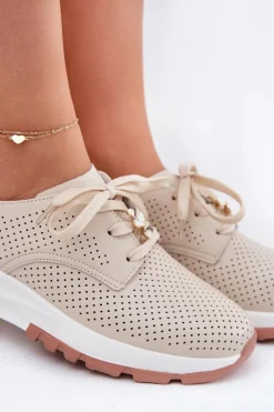 Clearance Artiker Skórzane Półbuty Damskie Z Przypinką 54C1811 Beżowe Beżowy