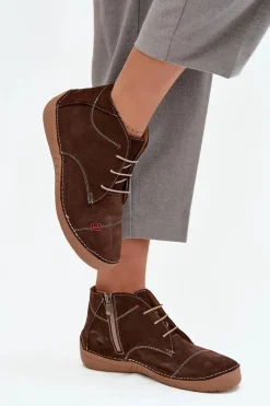 Półbuty Skórzane>Artiker Skórzane Półbuty Damskie Z Przeszyciami Na Zamek 57C2117 Brązowe Brązowy
