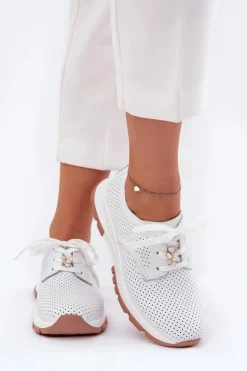 New Skórzane Półbuty Damskie Z Przypinką 54C1810 Białe Damskie Buty Sportowe Na Platformie|Półbuty Skórzane