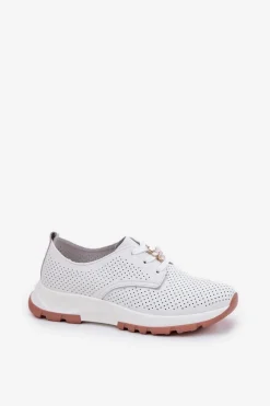 New Skórzane Półbuty Damskie Z Przypinką 54C1810 Białe Damskie Buty Sportowe Na Platformie|Półbuty Skórzane