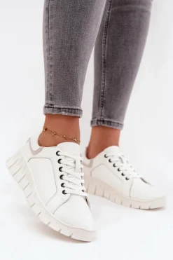 Półbuty Skórzane>Buty damskie Vinceza Skórzane Półbuty Damskie Ze Sznurowaniem Vinceza 41493 Białe